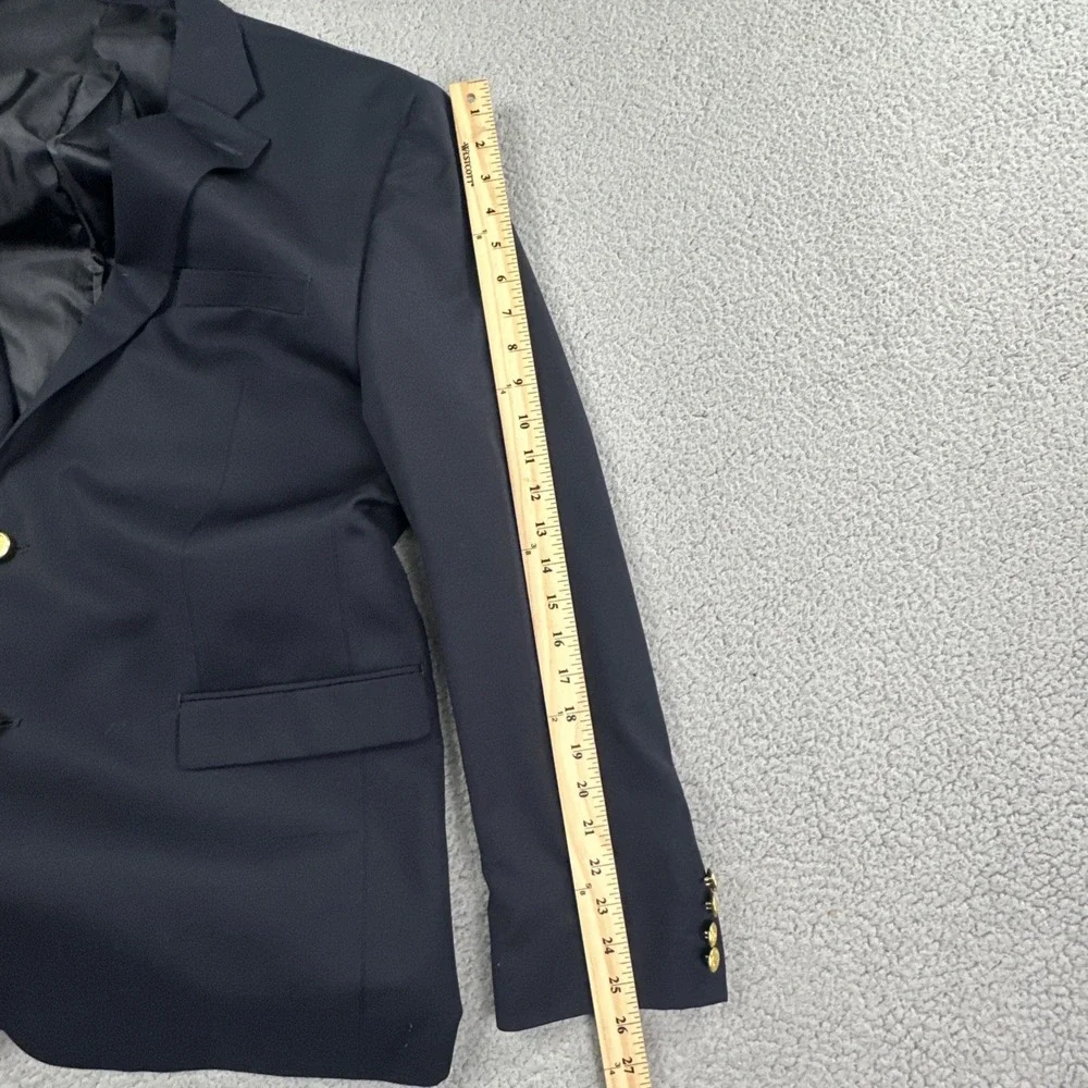 Chaps Blazer Men 44L Navy Blue Gold Button Twill Wool Blend Sport Coat